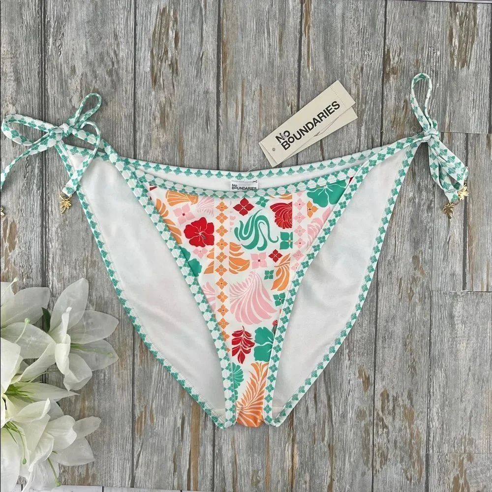 Women's Side Tie Bikini Swim Bottoms with Charms Size L
